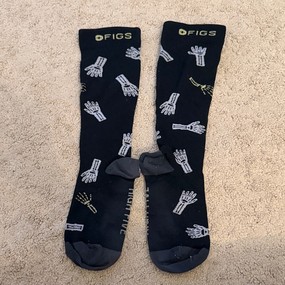 Figs Black and Gray Skeleton Pattern Socks